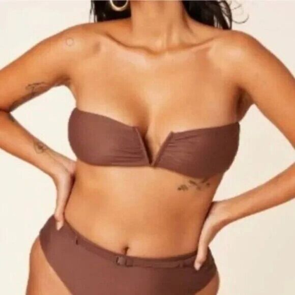 Andie The Scala Swim Bikini Top Bandeau Women's Small Espresso Brown Minimilist - Picture 8 of 9